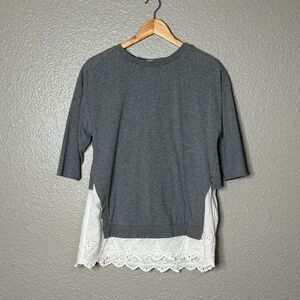 Matilda Jane In the Clouds eyelet grey women’s casual top tie back 3/4 sleeve